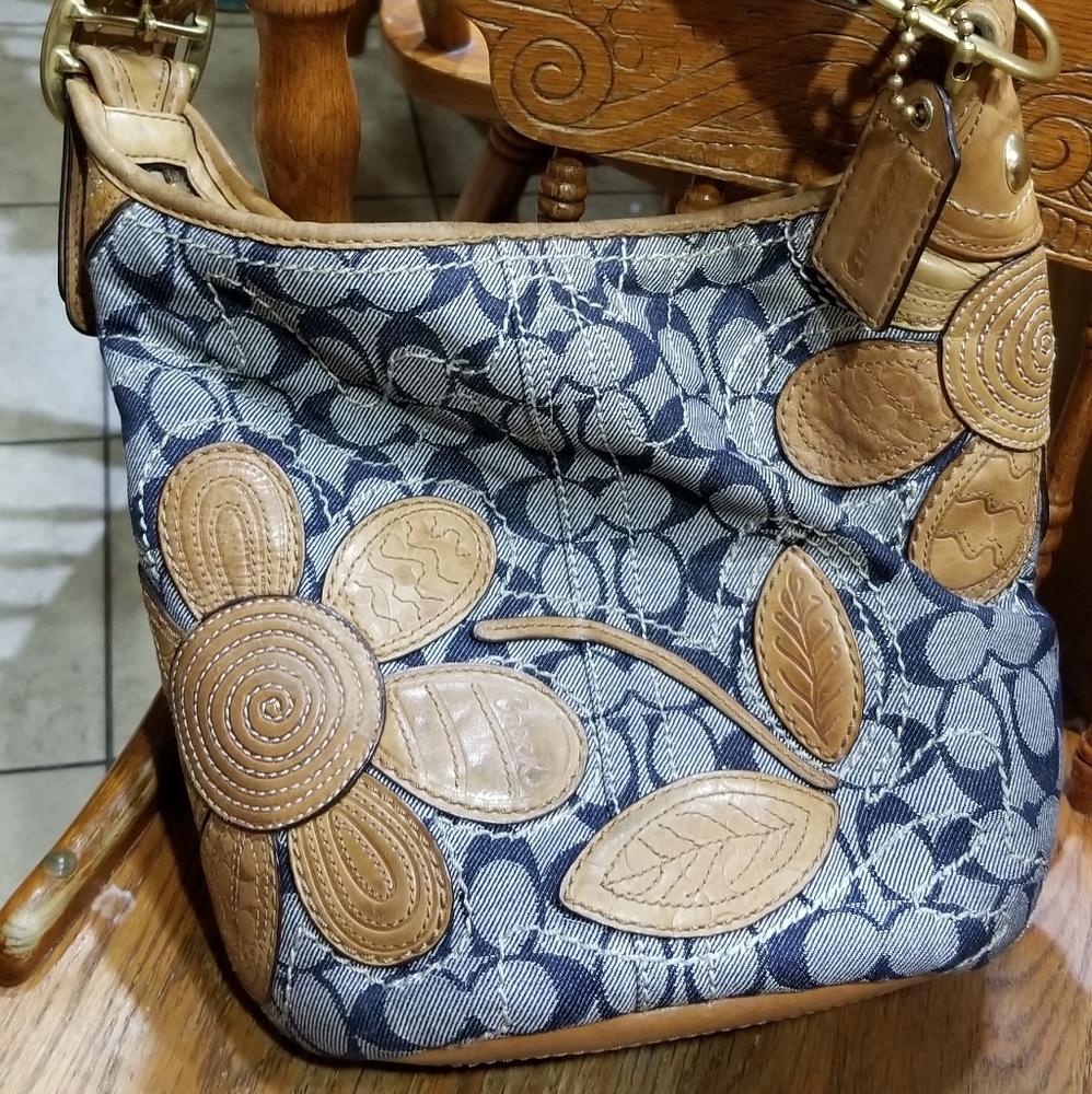 Coach denom and leather flowers purse